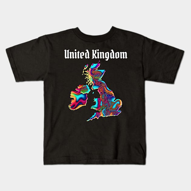 Psychedelic United Kingdom Kids T-Shirt by AI-datamancer